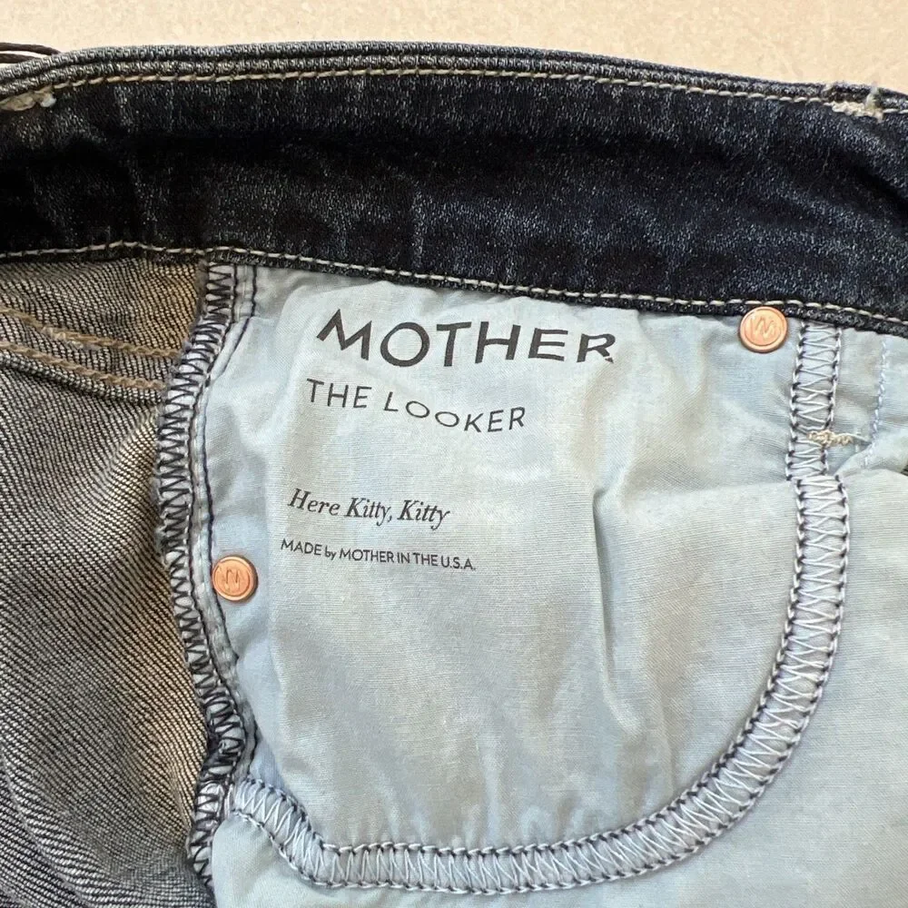 MOTHER Denim The Looker Mid Rise Jeans Size 27 Here Kitty Kitty Dark Blue Wash - Picture 6 of 9